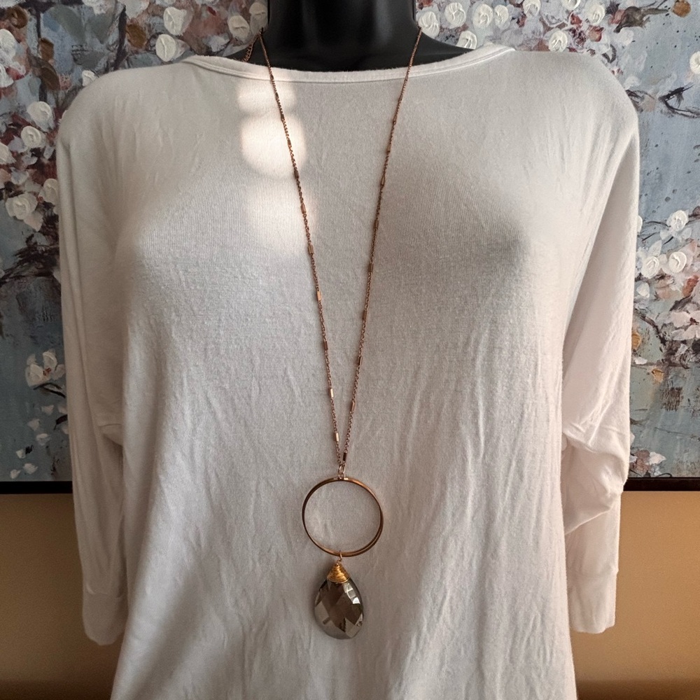 Gold Necklace with Silver Crystal Pendant